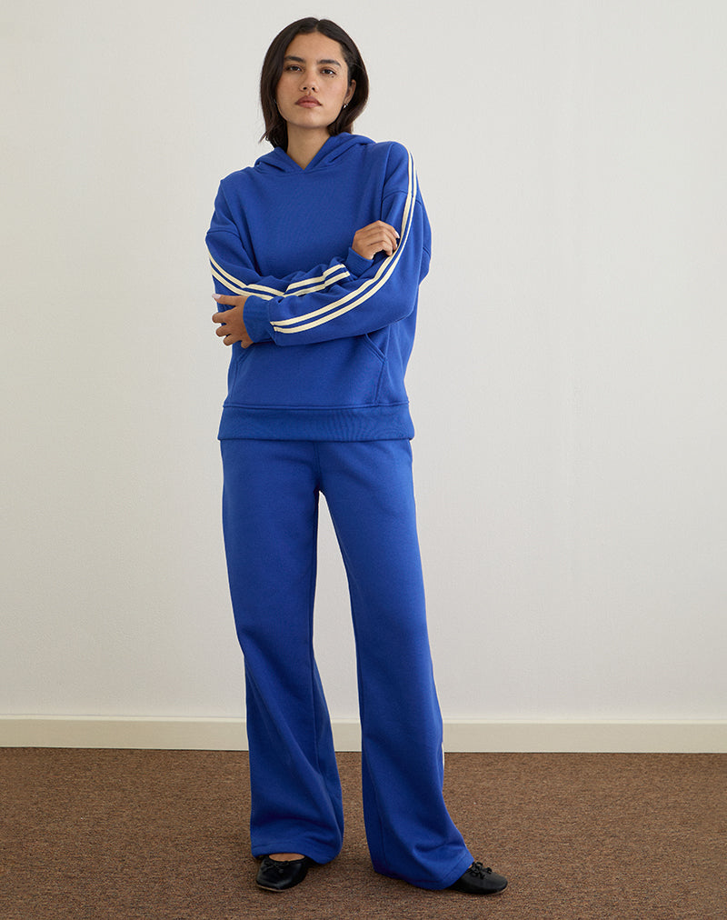 Oze Track Pant in kobaltblauw met karnemelkse bies