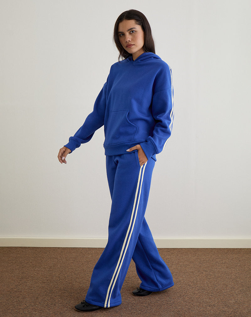 Oze Track Pant in kobaltblauw met karnemelkse bies