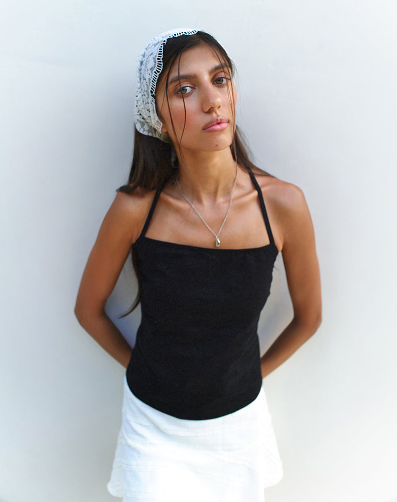 Afbeelding van Lintang Tie Back Top in Linnen Zwart