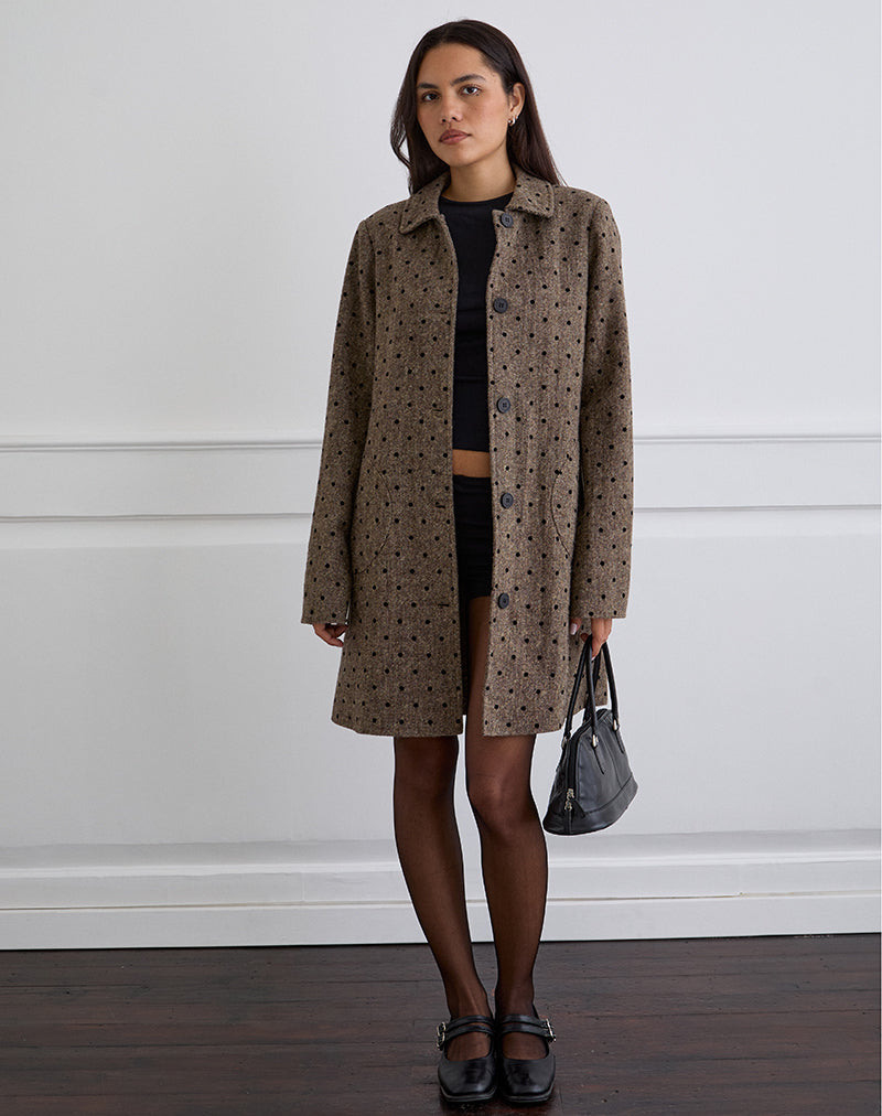 Afbeelding van Lirena Longline Coat in Polka Brown
