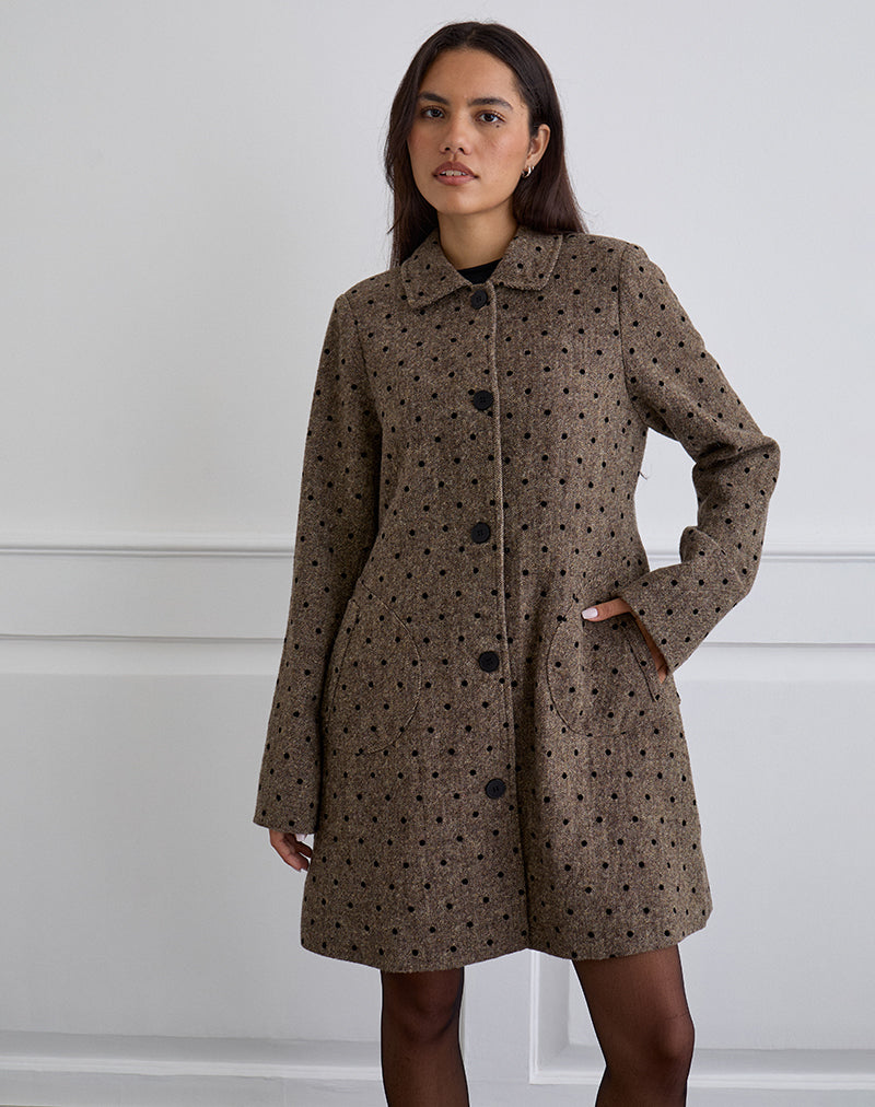 Afbeelding van Lirena Longline Coat in Polka Brown