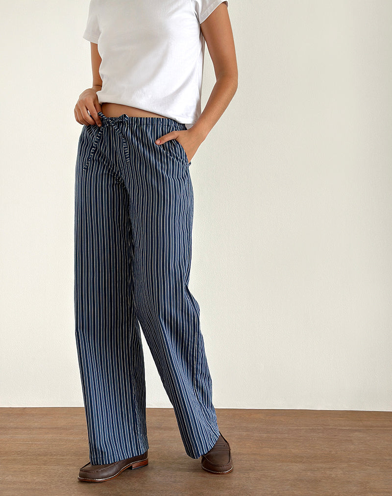 Lirura broek met wijde pijpen in indigo streep donkerblauw