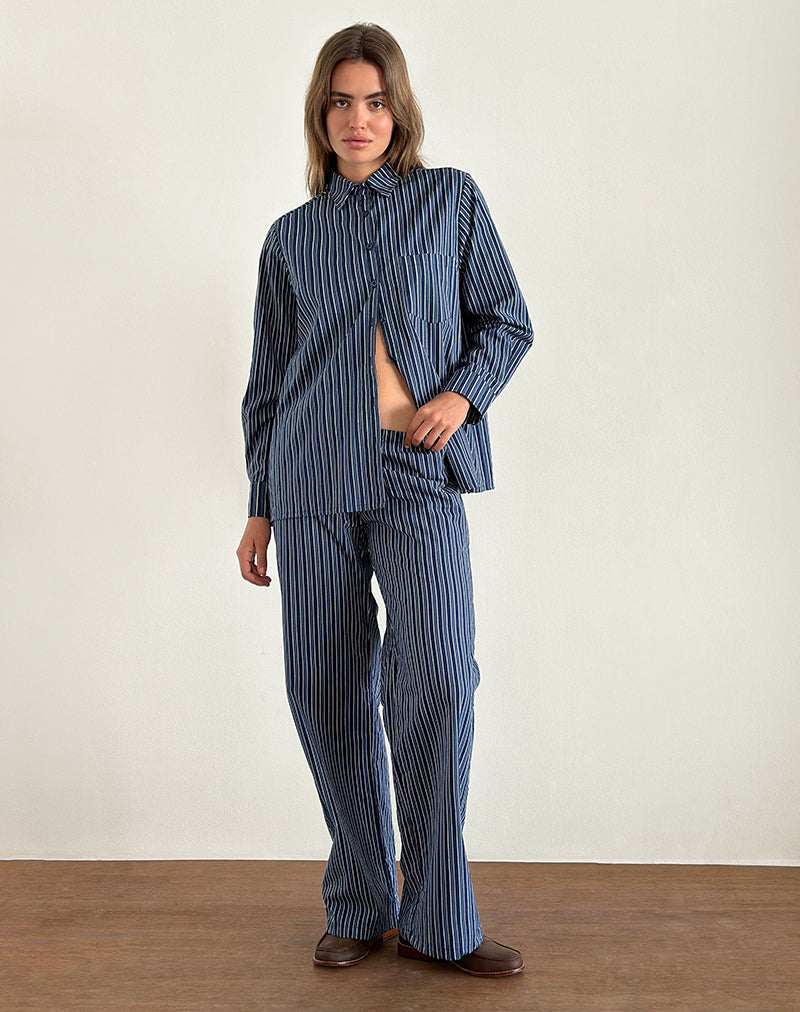 Lirura broek met wijde pijpen in indigo streep donkerblauw