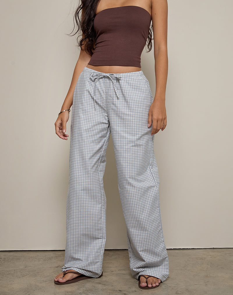 Afbeelding van Lirura Broek in Mini Gingham Blauw en Grijs