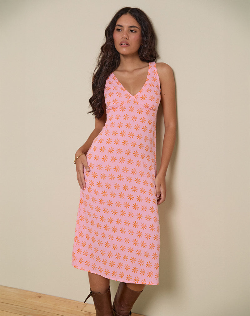 Lisheva Midi Dress in Tegelbloem Roze