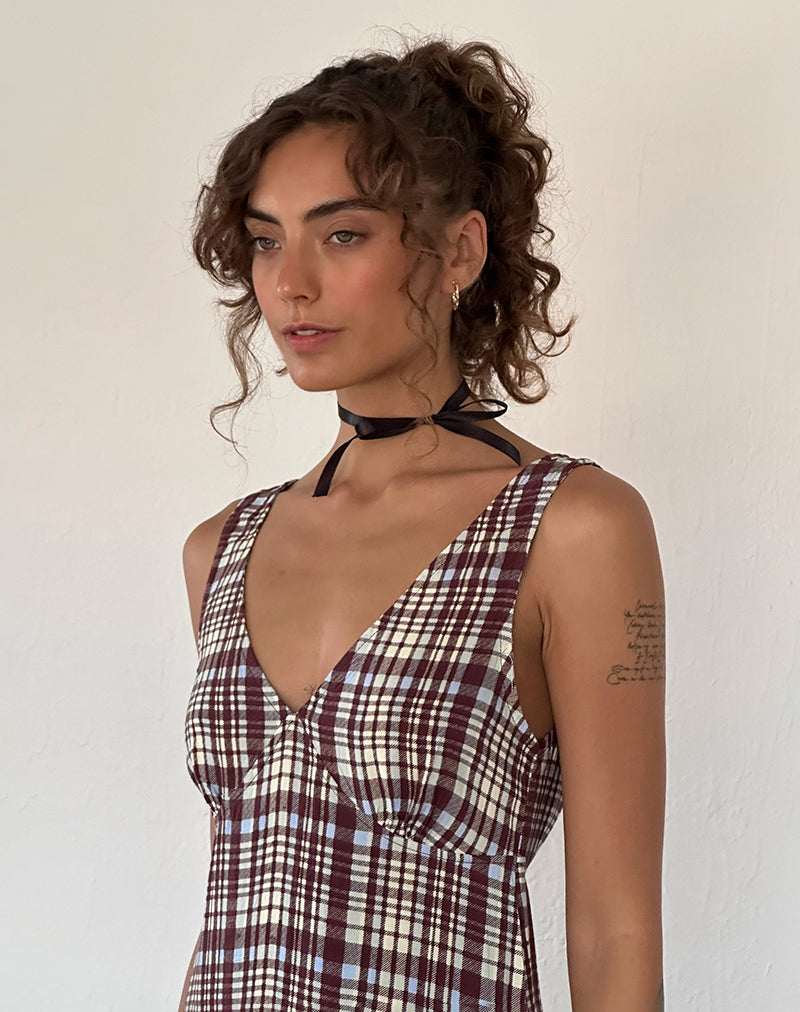 Afbeelding van Liva Midi Dress in Multi Check Bruin