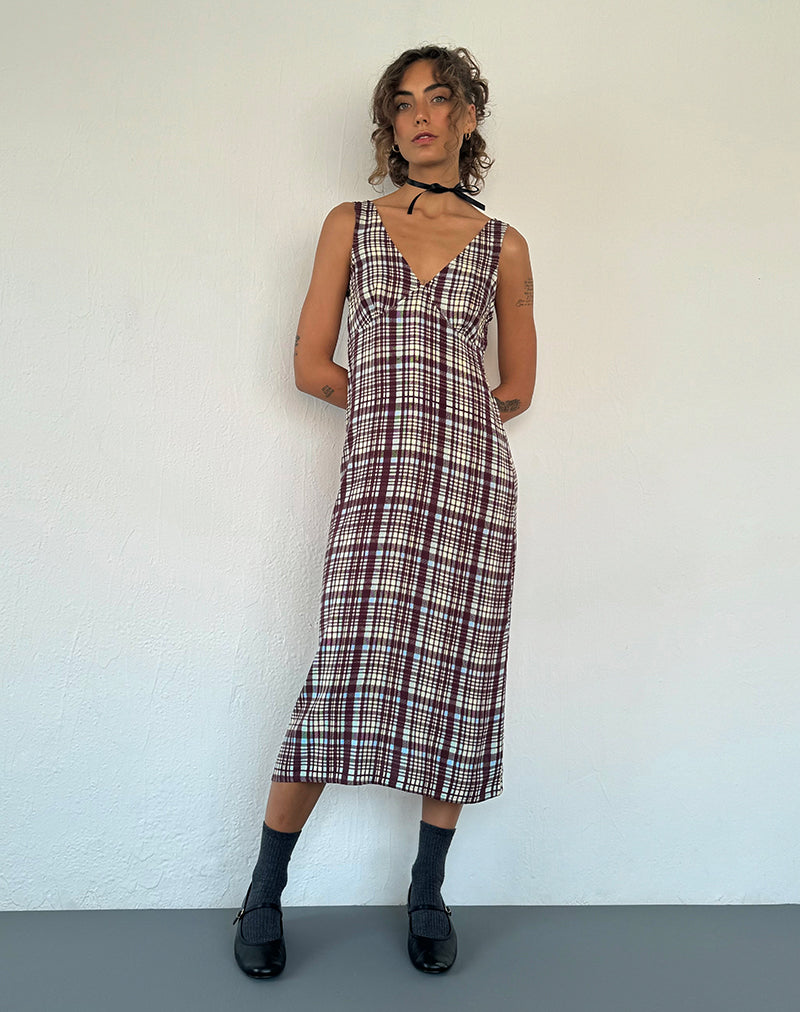 Afbeelding van Liva Midi Dress in Multi Check Bruin