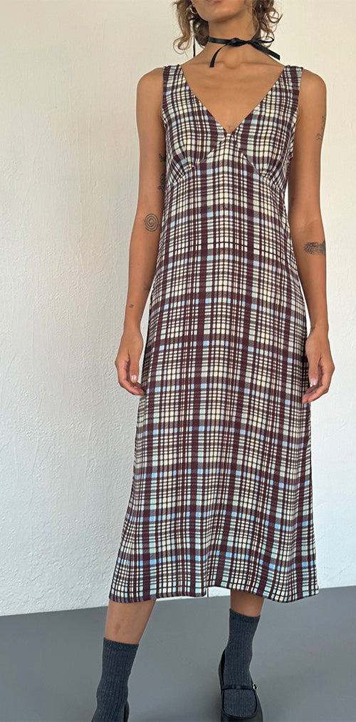 Afbeelding van Liva Midi Dress in Multi Check Bruin