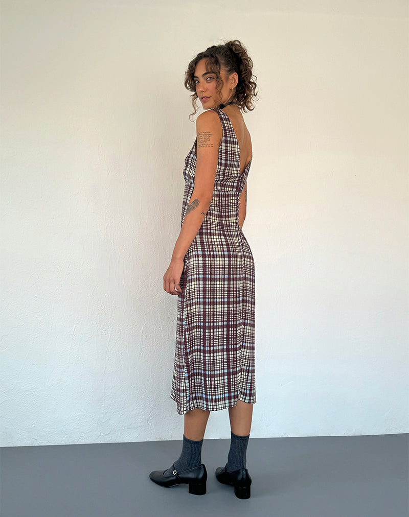 Afbeelding van Liva Midi Dress in Multi Check Bruin