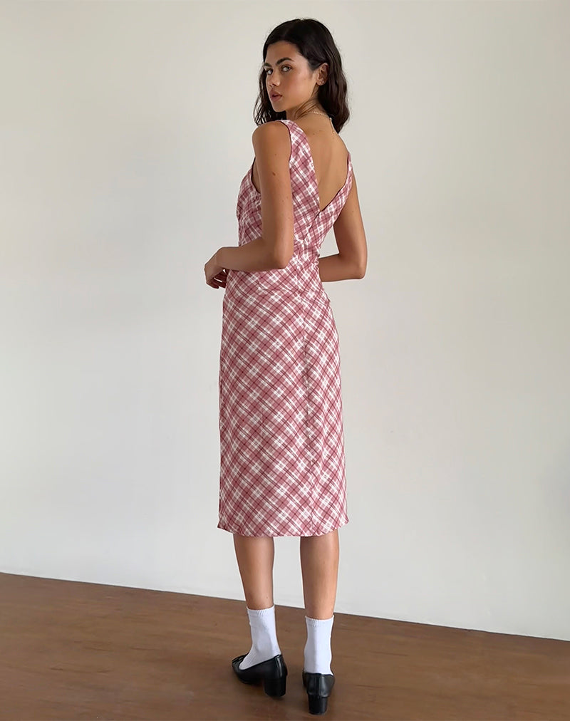 Liva Midi-jurk in roze ruitmotief