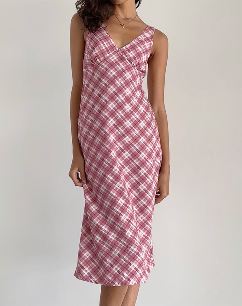 Liva Midi-jurk in roze ruitmotief