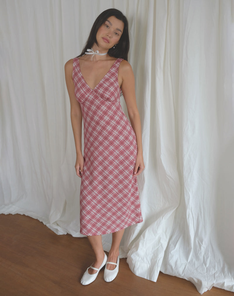 Afbeelding van Liva Midi Dress in Pink Tartan