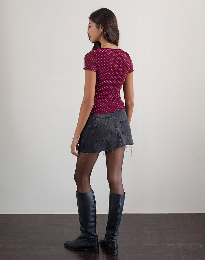 Livi top in bessenrood polka flock