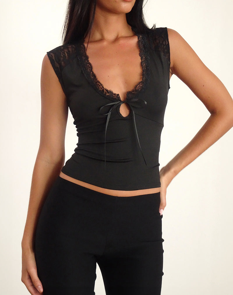 Afbeelding van Livina Top in Slinky Jersey Kant Zwart
