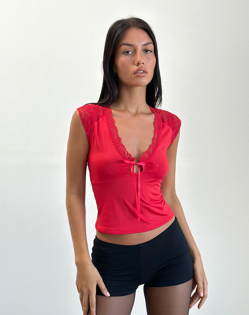 Livina Top in Slinky Jersey Kant Rood
