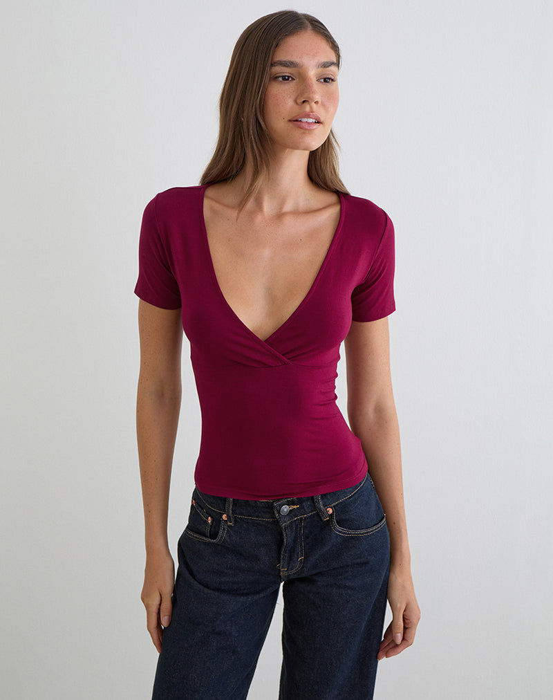 Afbeelding van Lobos Crossover Top in Rayon Jersey Burgundy