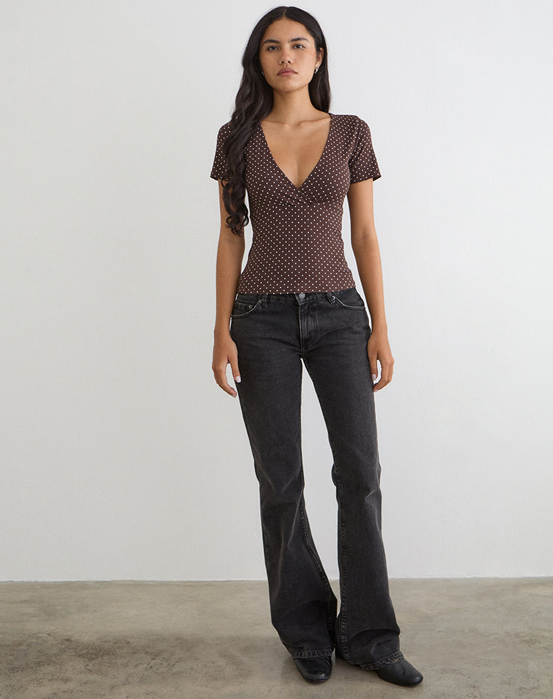 Afbeelding van Lobos Crossover Top in Jersey Micro Polka Brown