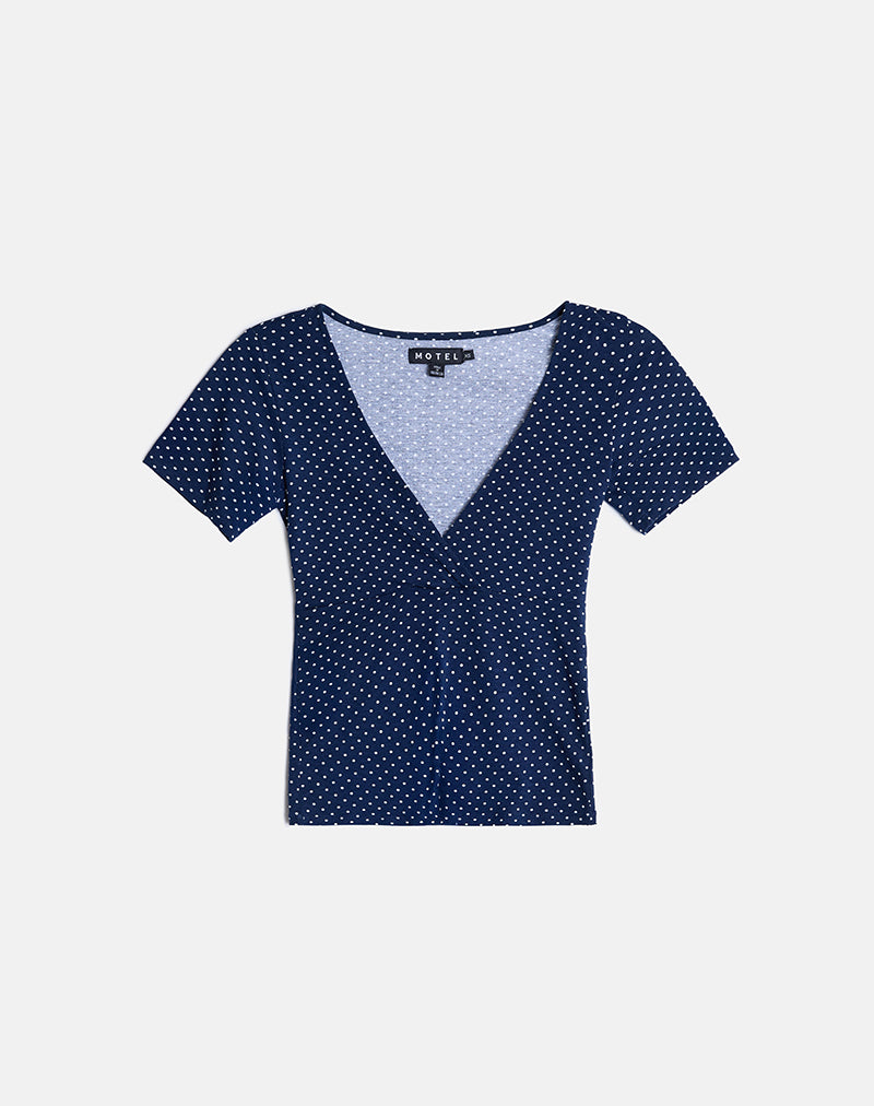 Image of Lobos Crossover Top in Jersey Micro Polka Navy
