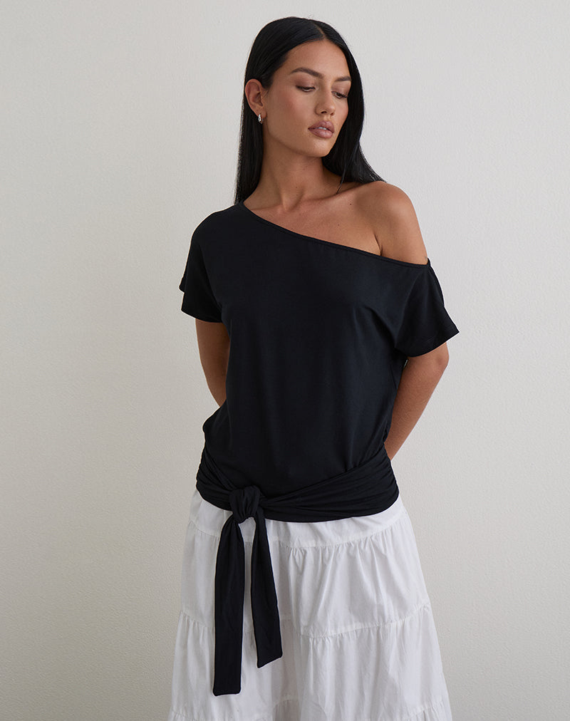 Afbeelding van Lola Tie Waist Top in Rayon Jersey Zwart