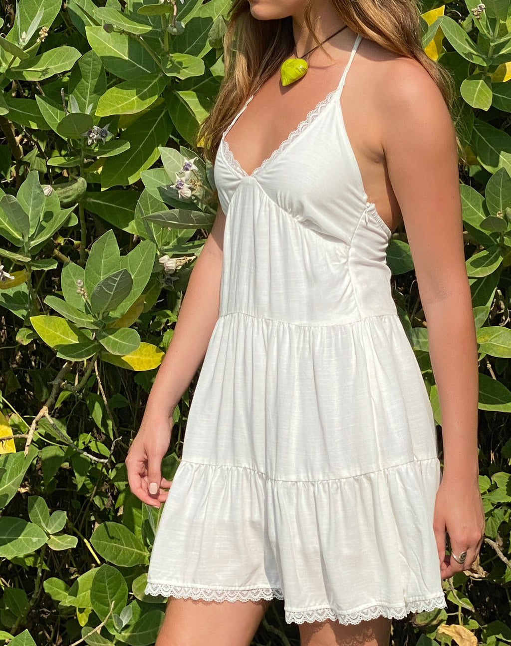Londyn Gespreid Halter Mini Jurkje in Off White