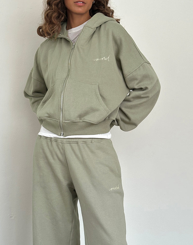 Afbeelding van Losse Jogger in London Fog met Ivory 'MOTEL' borduursel