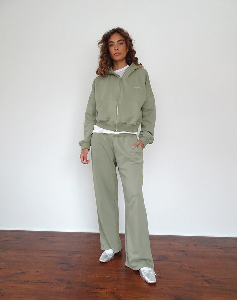 Afbeelding van Losse Jogger in London Fog met Ivory 'MOTEL' borduursel