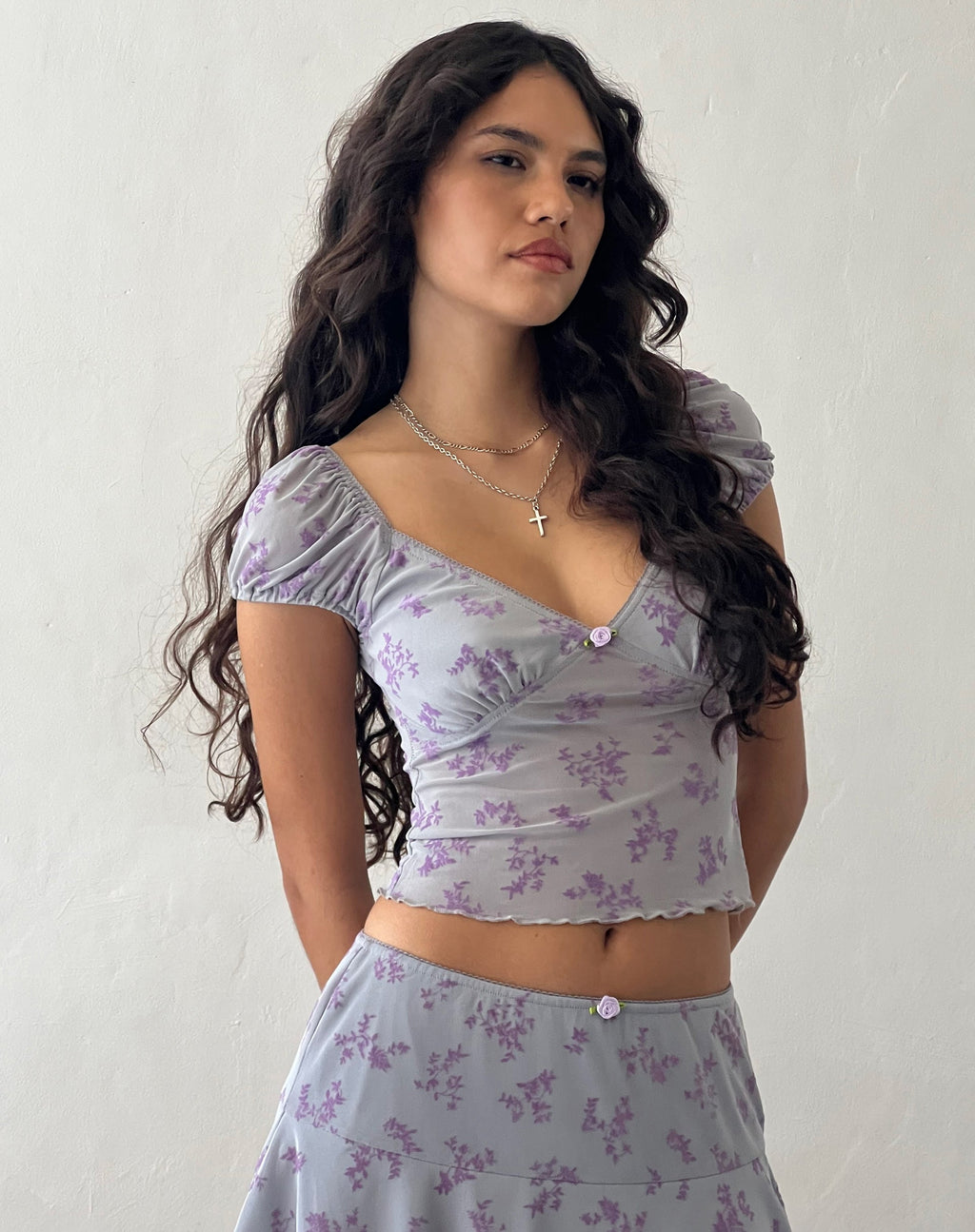 Lorenne Sweetheart Mesh Top in Paars Botanist Flock