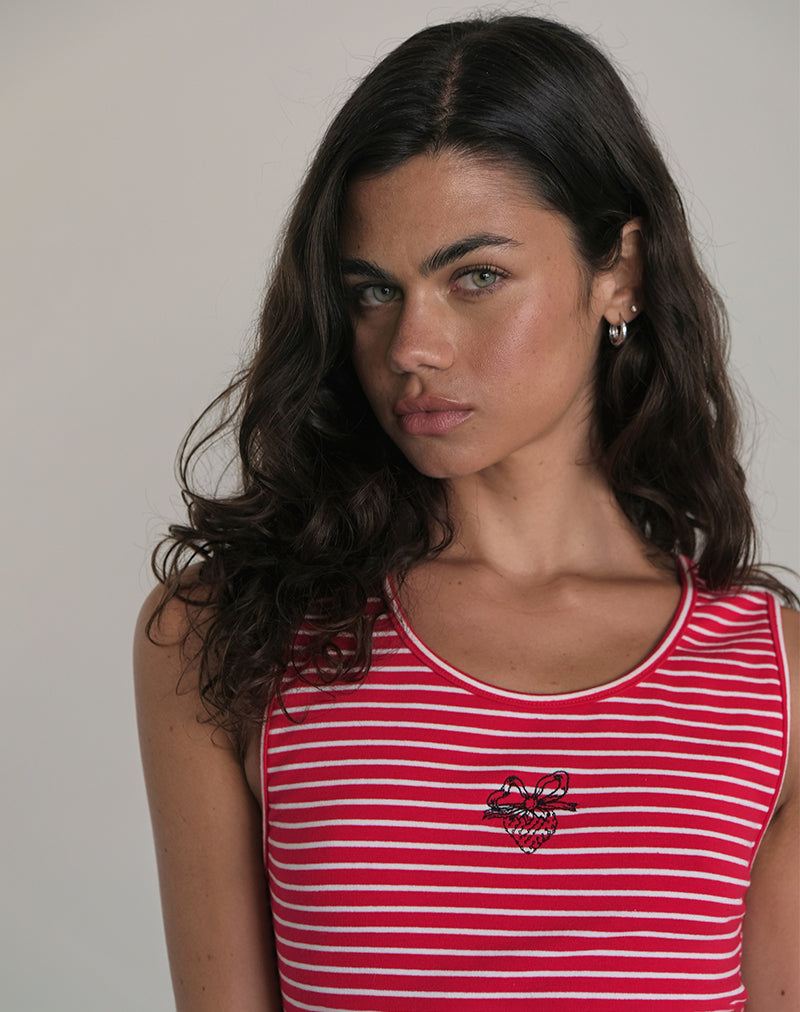 Lorica Tank Top in Rood en Wit Streep met Aardbei Opdruk