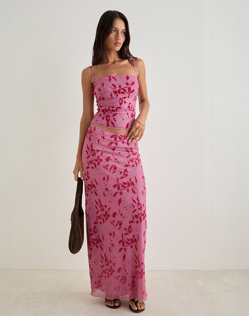 Alfreda Maxi rok in Stencil Bloem Roze