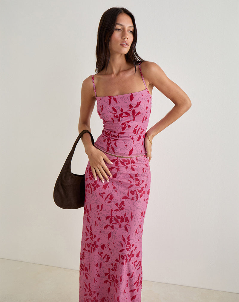 Afbeelding van Lotus Cami Top in Stencil Bloem Roze