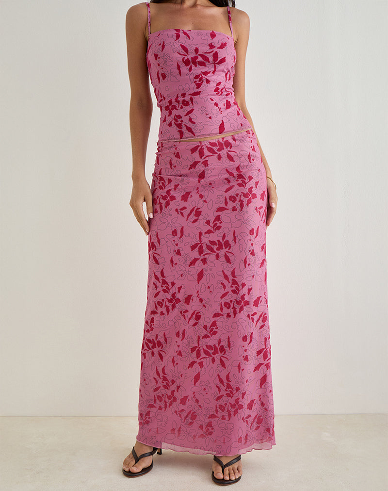 Alfreda Maxi rok in Stencil Bloem Roze