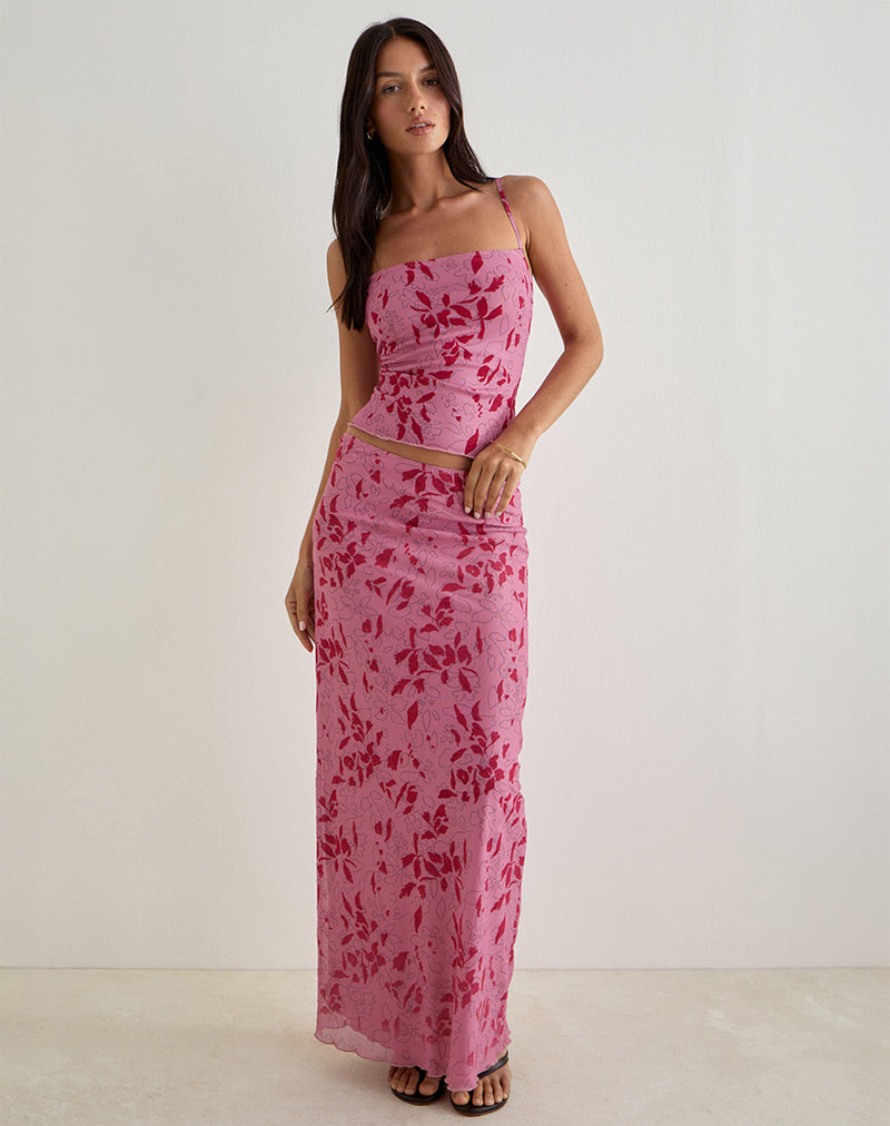 Lotus Cami Top in Stencil Bloem Roze
