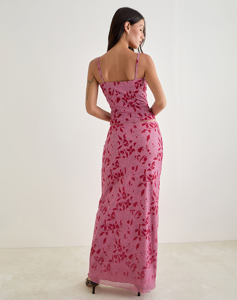 Afbeelding van Alfreda Maxi Rok in Stencil Bloem Roze