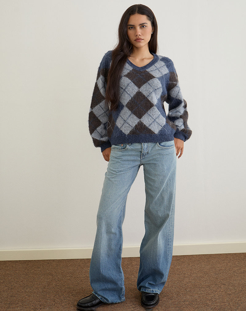 Afbeelding van Gebreide Argyle geruite trui Louna Navy