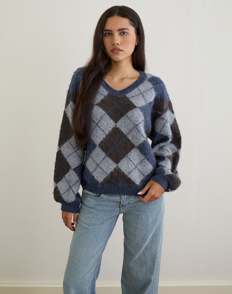 Afbeelding van Gebreide Argyle geruite trui Louna Navy