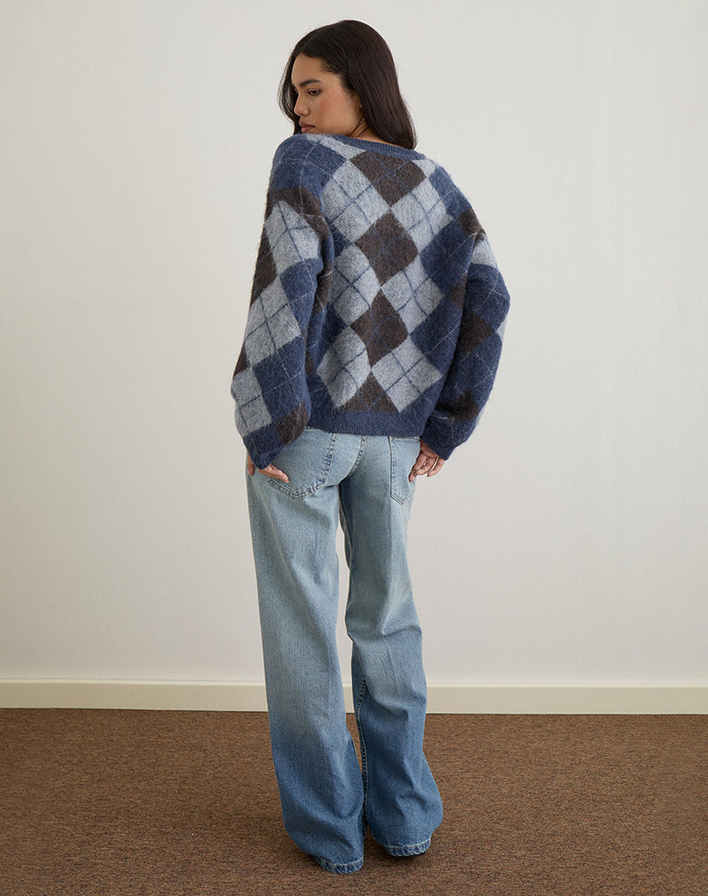 Afbeelding van Gebreide Argyle geruite trui Louna Navy