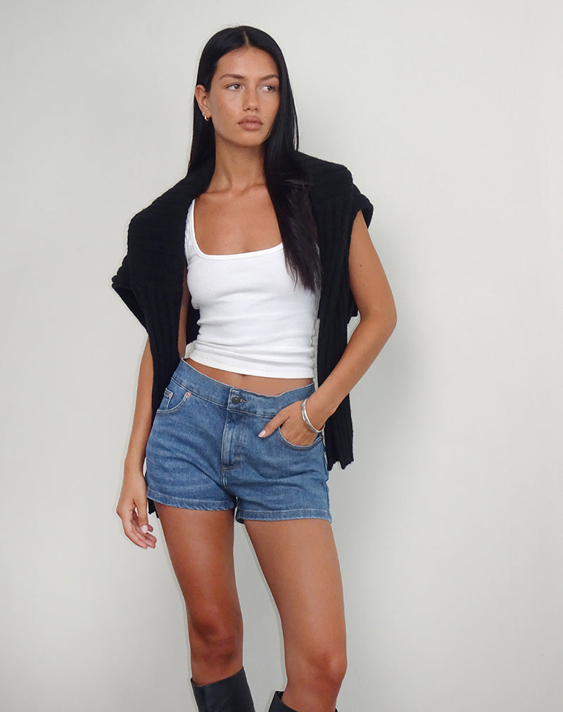 Denim hot pants met lage taille in Bay Blue