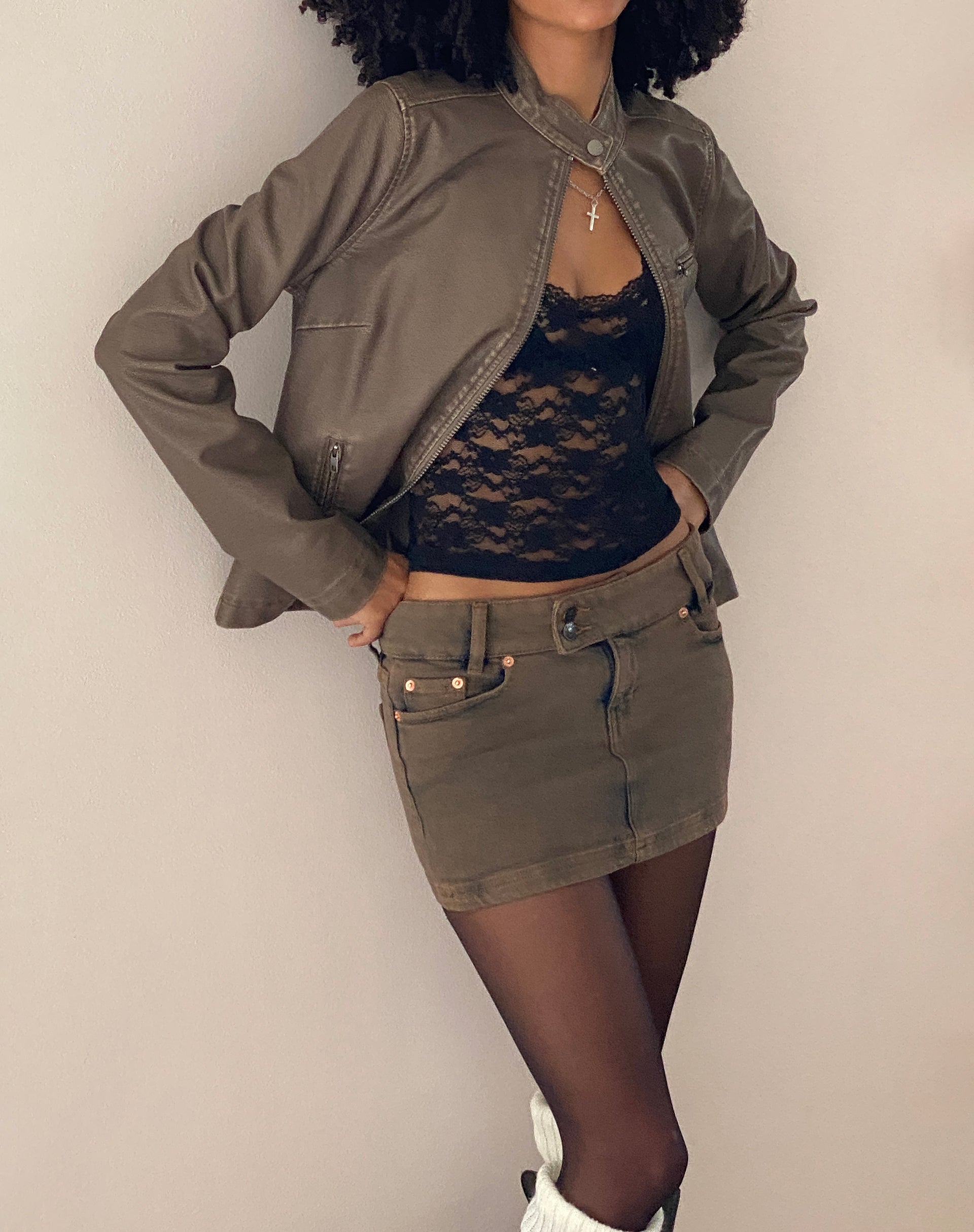 Afbeelding van Denim Minirok met lage taille in Zand
