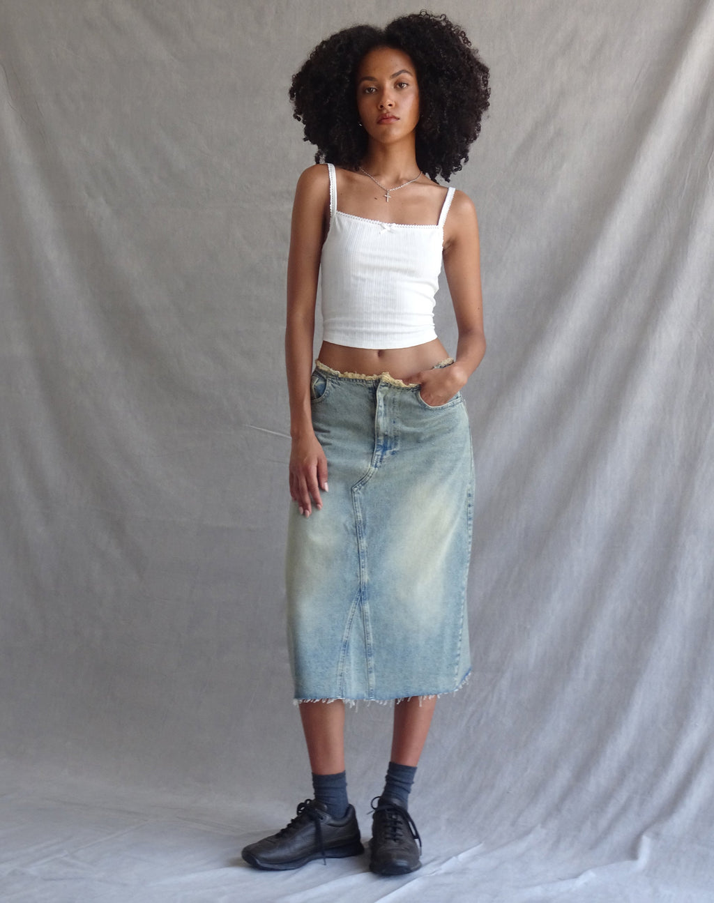 Denim minirok met lage taille in lichtblauw zand