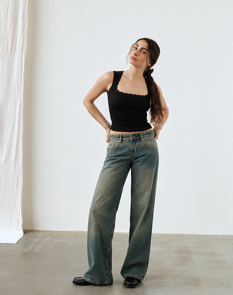 Low Rise Parallel Jeans in Bruin Blauw Acid