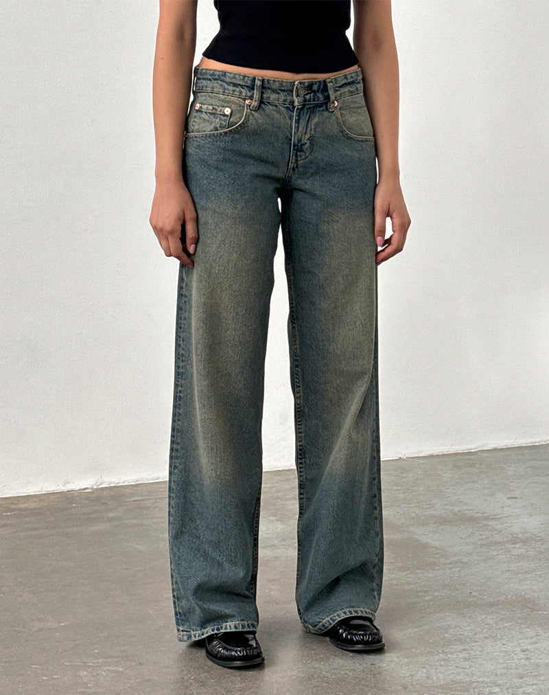 Low Rise Parallel Jeans in Bruin Blauw Acid