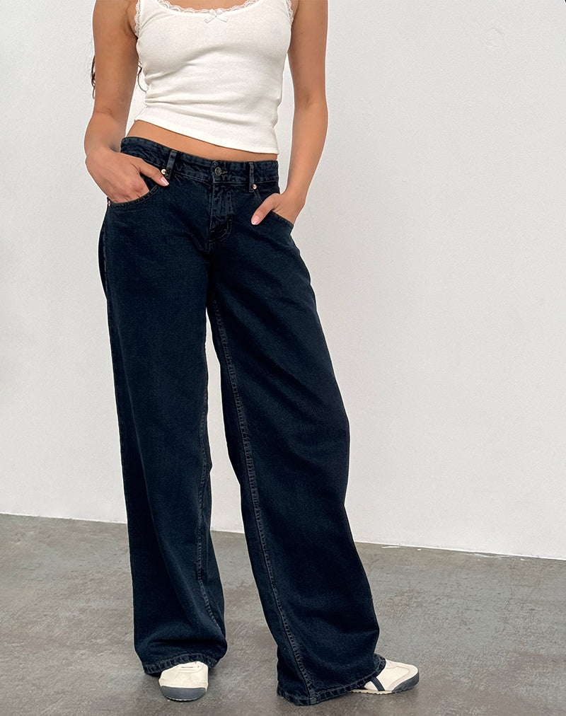 Lage Roomy Jeans in Blauwe Inkt