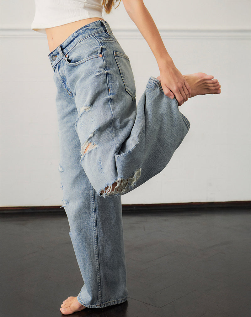 Lage Roomy Jeans in Extreme Rip Vintage Blue