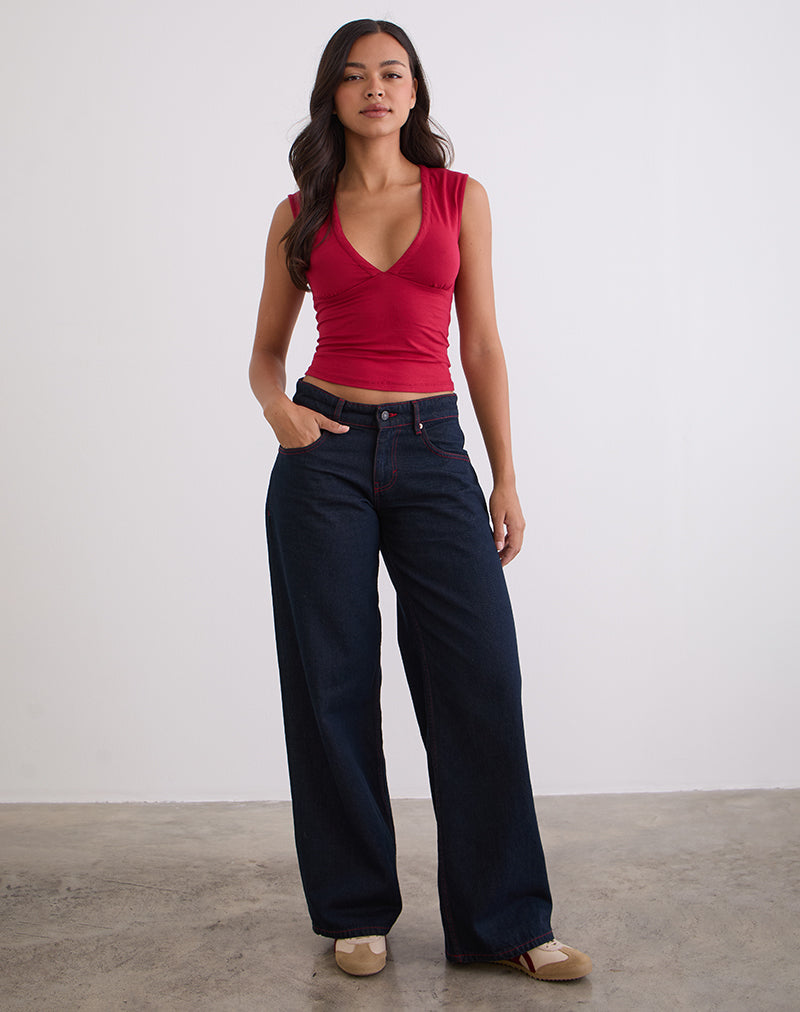 Afbeelding van Low Rise Roomy Jeans in Indigo met rode stiksels