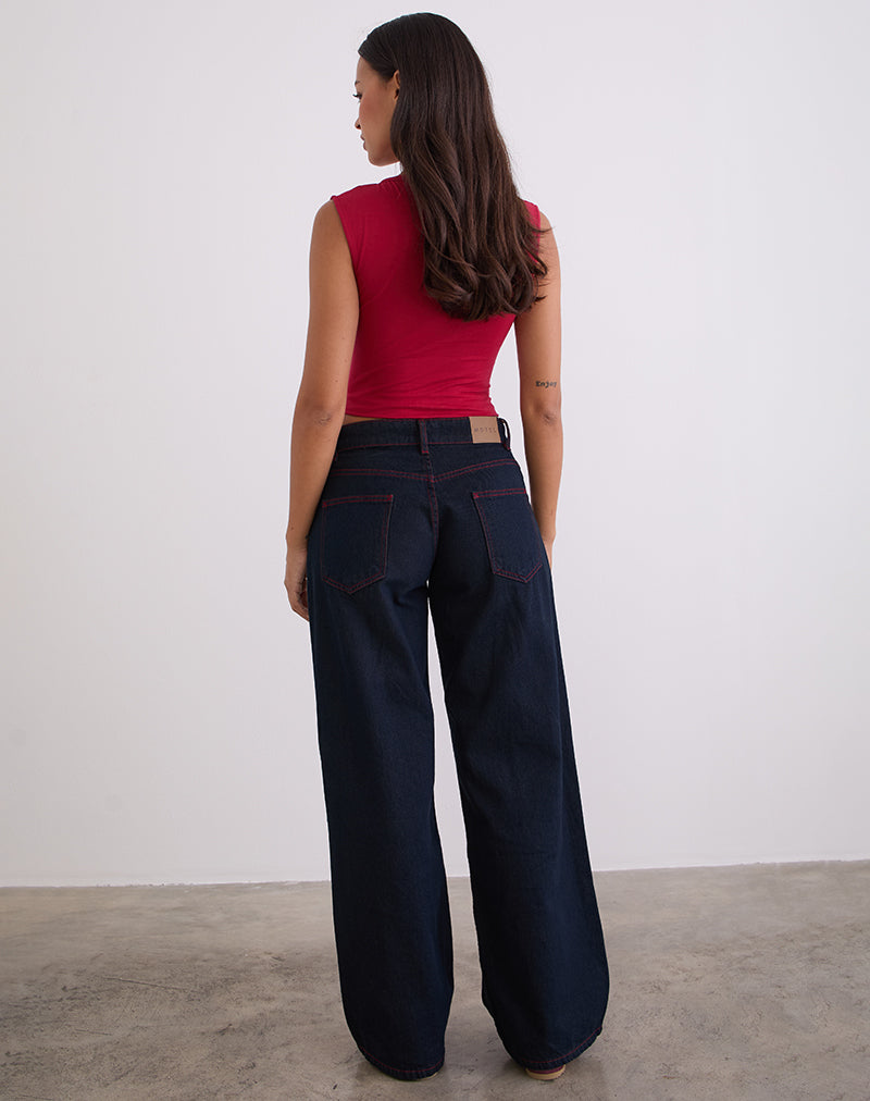 Afbeelding van Low Rise Roomy Jeans in Indigo met rode stiksels