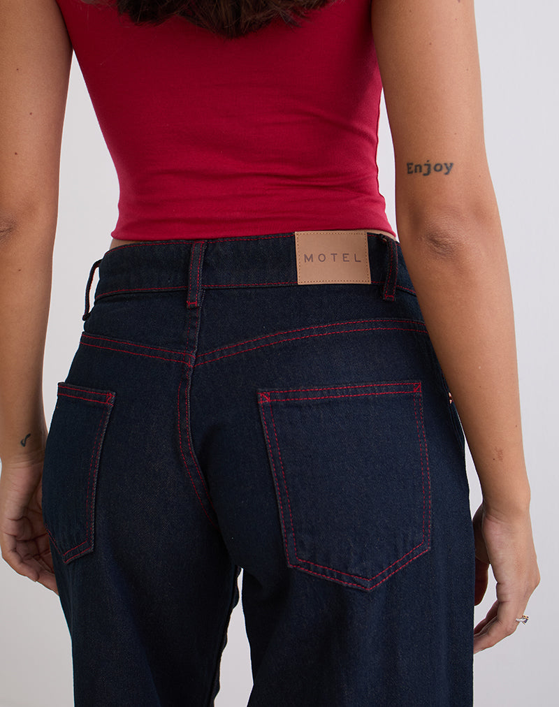 Afbeelding van Low Rise Roomy Jeans in Indigo met rode stiksels