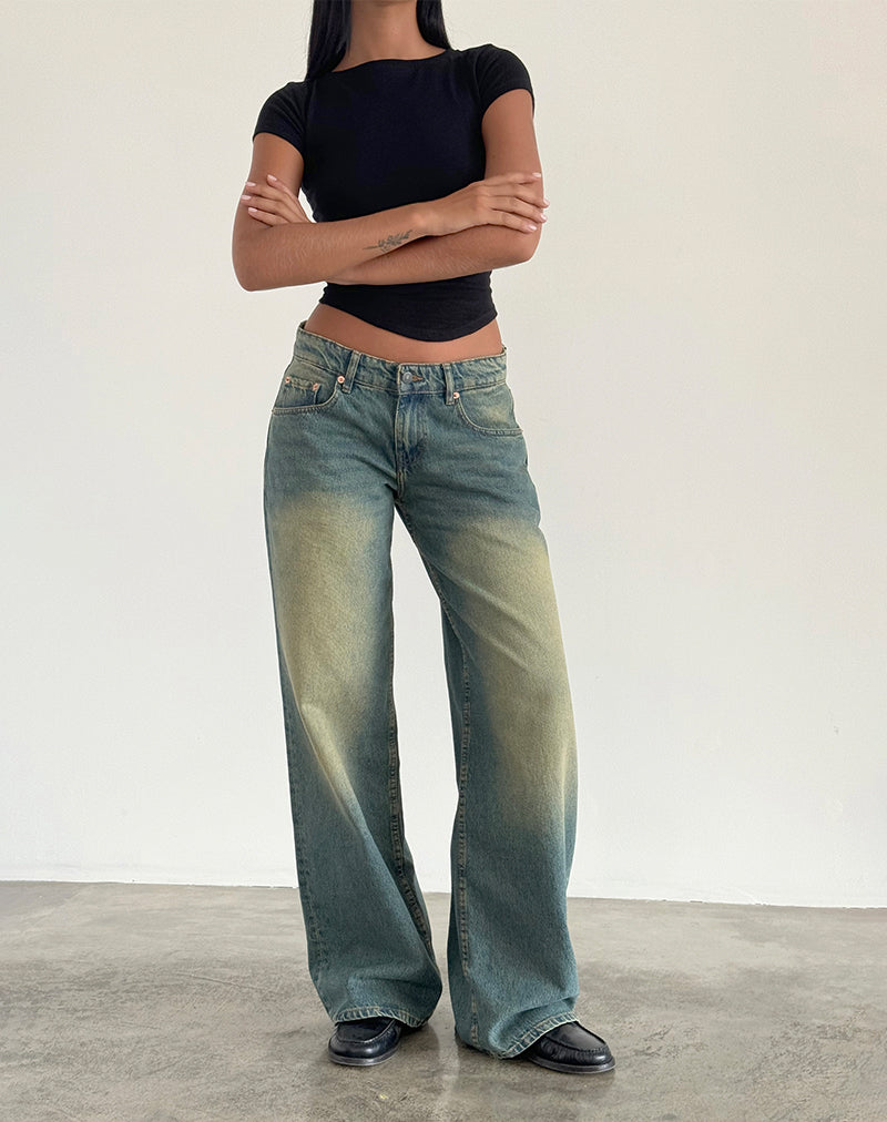 Afbeelding van Roomy Extra Wide Low Rise Jean in Mid Used Green