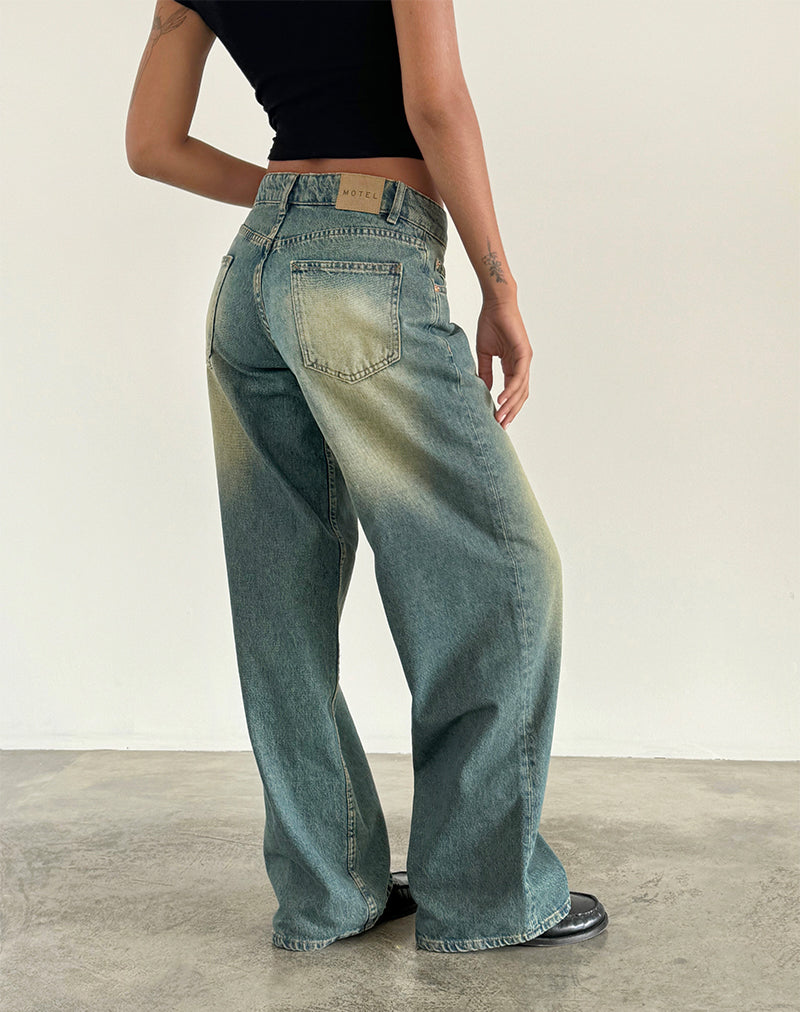 Afbeelding van Roomy Extra Wide Low Rise Jean in Mid Used Green
