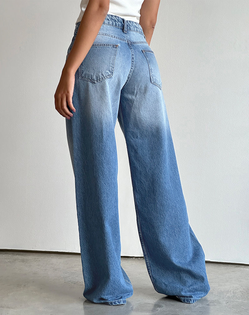 Afbeelding van Roomy Extra Wide Low Rise Jeans in Marine Blue Wash
