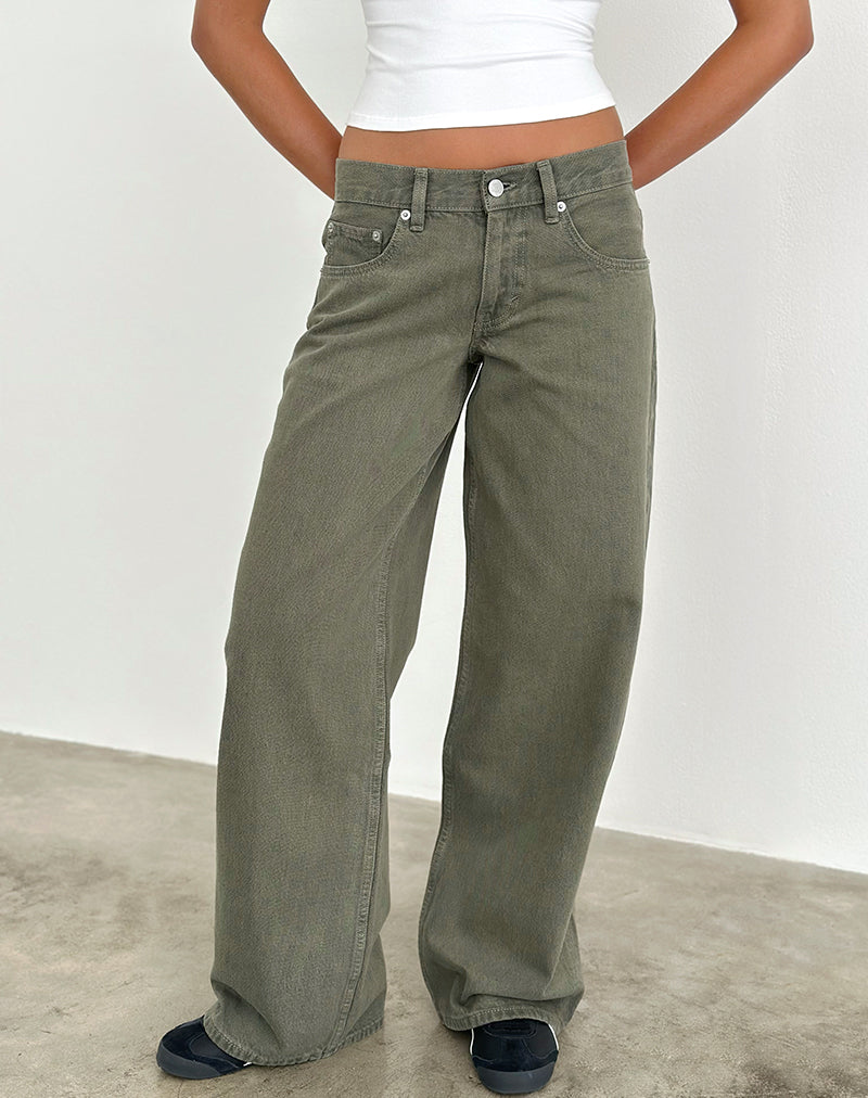 Laag model ruime jeans in olivijn